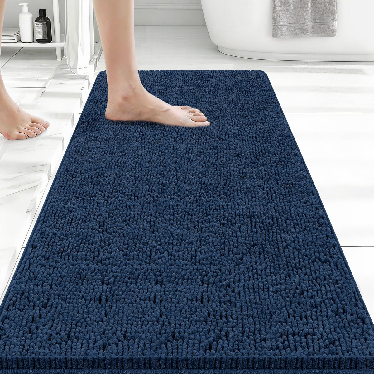 Bcoimo Bath Rug Mat,Sage Chenille High Absorbent Long Bathroom Runner Rugs