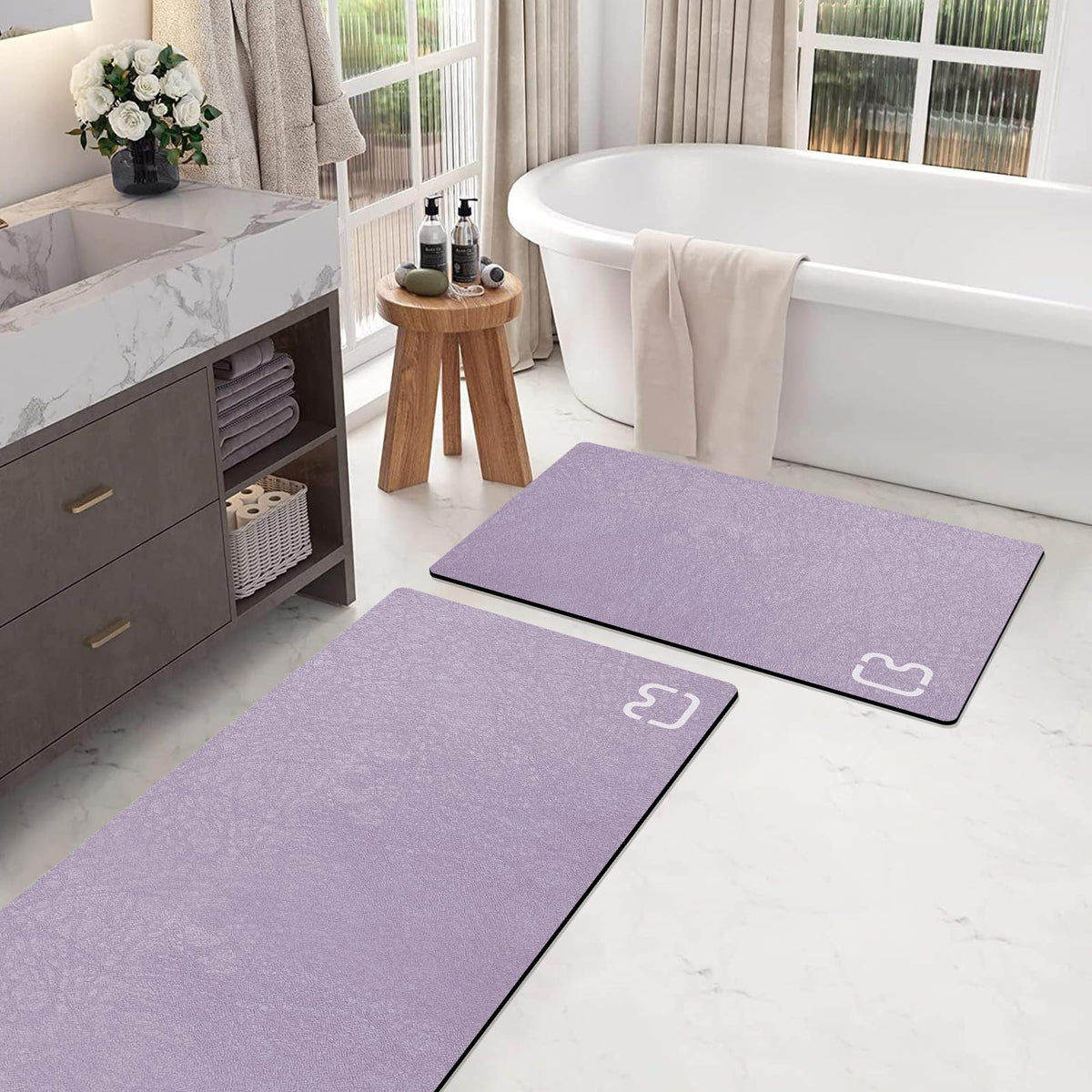 RUERYA Grey Long Bathroom Rugs Large Stone Bath Mats for Bathroom,15.7"x47"