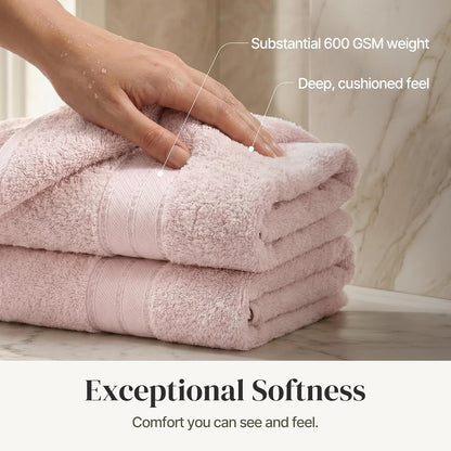 Modern Threads Spun Loft 6 Piece Bath Towel Set – 2 Bath Towels, 2 Hand Towels & 2 Washcloths – 100% Cotton, 600 GSM, Plush, Soft & Absorbent (Blush)