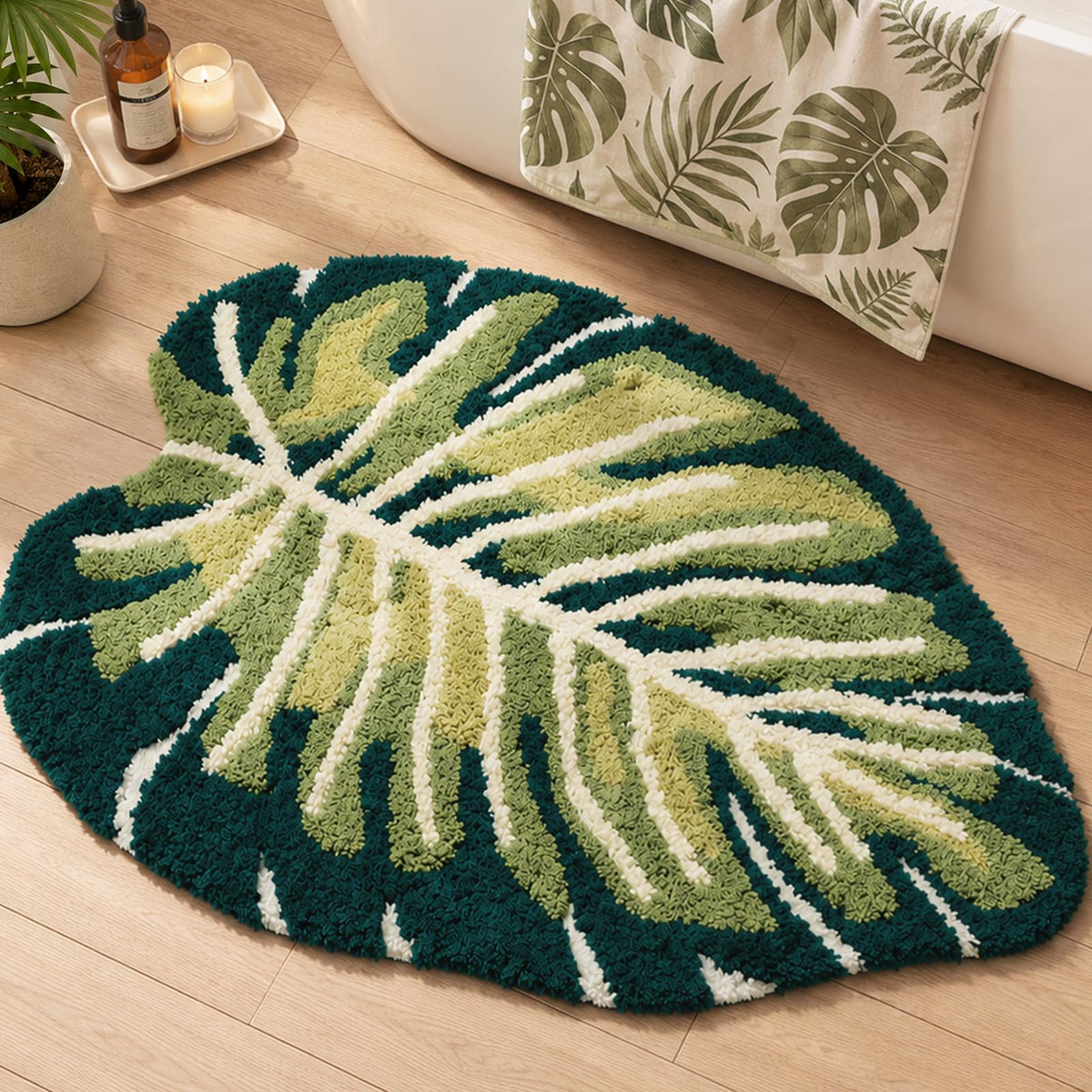 Green Floral Moss Bathroom Rug Bath Mat Soft Cute Rugs 20"x32"