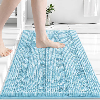 Grandaily Chenille Striped Bathroom Rugs 36x24, Extra Thick and Absorbent Bath Mats, Non-Slip Soft Plush Shaggy Shower Carpet, Machine Wash Dry, Bath Rug for Bathroom, (Large, Light Grey)