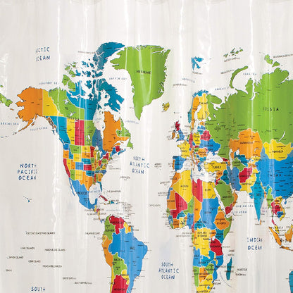 SKL Home The World Map Waterproof PEVA Shower Curtain, Clear/Multi
