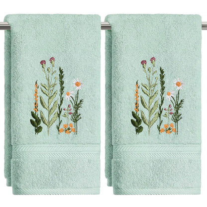 Artoid Mode 2 Pcs Beige Wildflower Floral Embroidered Hand Towels for Bathroom, 100% Cotton Soft Absorbent Farmhouse Decor Towels, 13.7 x 29.5 Inch