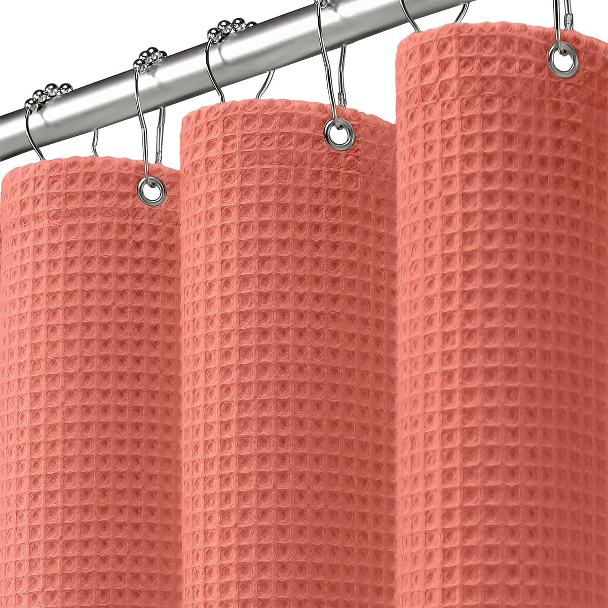 Waffle Weave Shower Curtain Heavyweight Cotton Fabric Black 72Wx72L