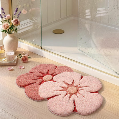 LUMI Flower Bathroom Rug, Absorbent Non Slip Bath Mat, 20"x32", Pink Flower