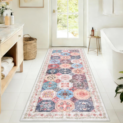 Yinhua Boho Bathroom Runner Rug Non Silp, Vintage Long Bath Mat Washable