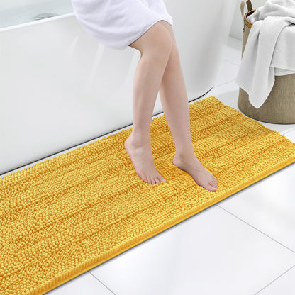 Grandaily Chenille Striped Bathroom Rugs 36x24, Extra Thick and Absorbent Bath Mats, Non-Slip Soft Plush Shaggy Shower Carpet, Machine Wash Dry, Bath Rug for Bathroom, (Large, Light Grey)