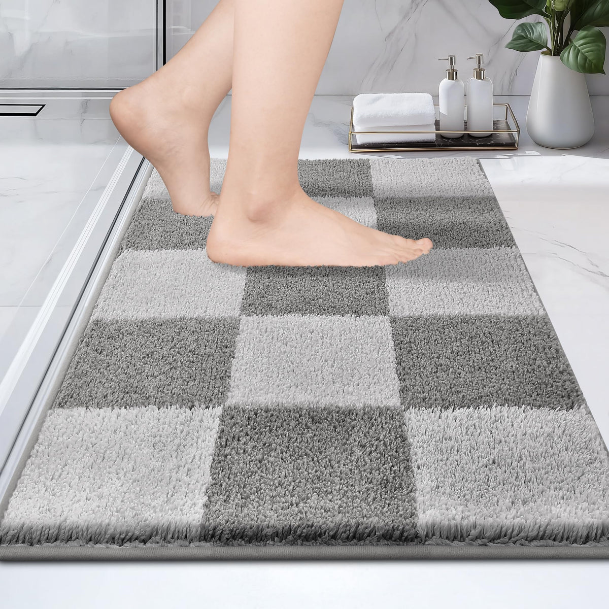 PURRUGS Bathroom Rug Non-Slip Machine Washable 24" x 36", Super Absorbent and Quick-Dry Bath Mat, Extra Soft and Plush Bath Rug for Shower, Bathtub and Sink, Grayish Brown & Coffee