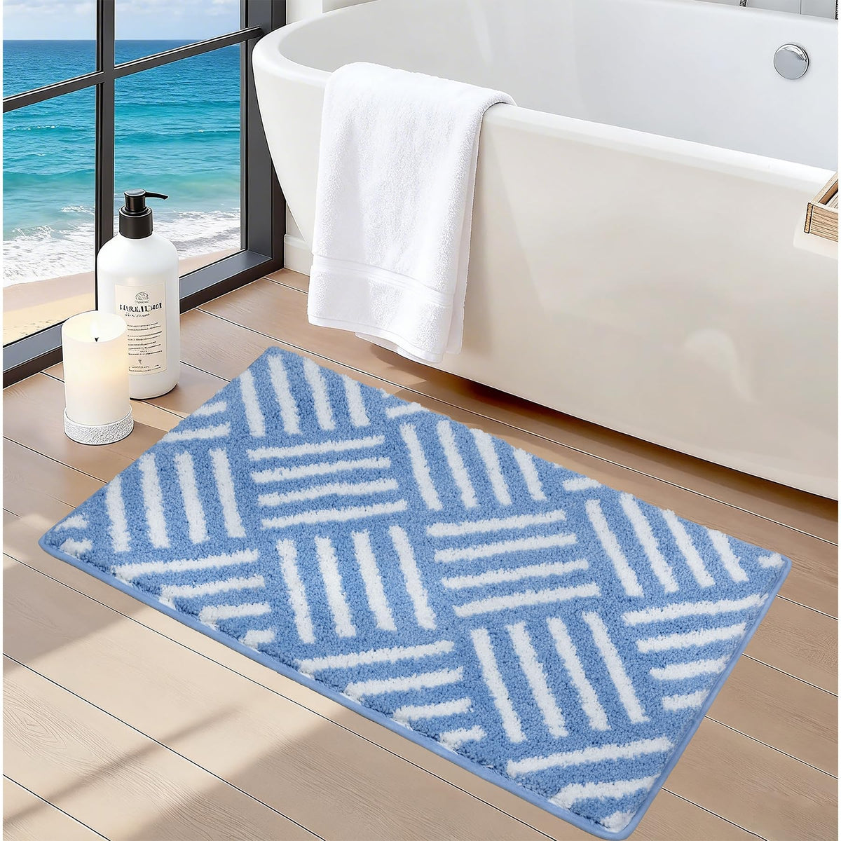 ORTIGIA Cute Green Scalloped Bath Mat, Fun Plush Microfiber Scallop Bathroom Rugs Non Slip Washable Quick Dry Absorbent, Bathmat Bath Rug Carpet for Shower Stall Vanities Kitchen Floor Entrance, 20x32