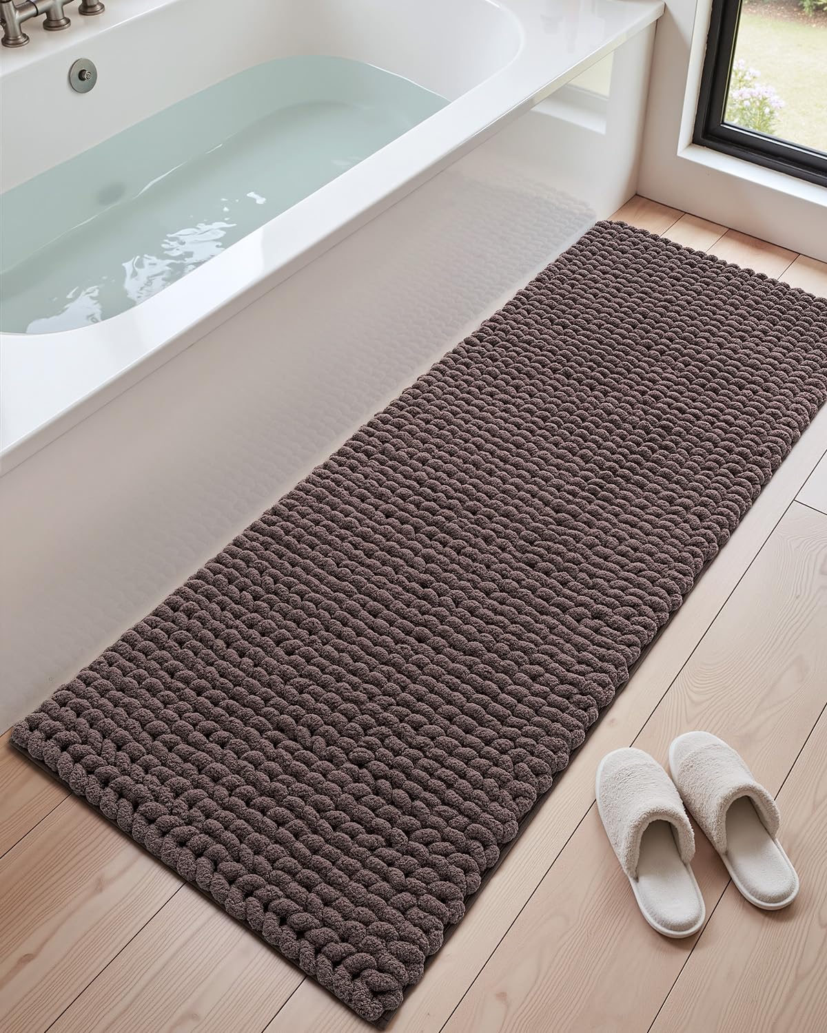 DEXI Bathroom Rugs 36x24, Non Slip Washable Chinelle Bath Mat, Taupe