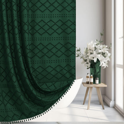 Siiluminisoy Navy Blue Shower Curtain Boho Shower Curtains Fabric, Tufted Chevron Textured Striped Modern Minimalist Cloth Shower Curtain for Bathroom, 72 x 72