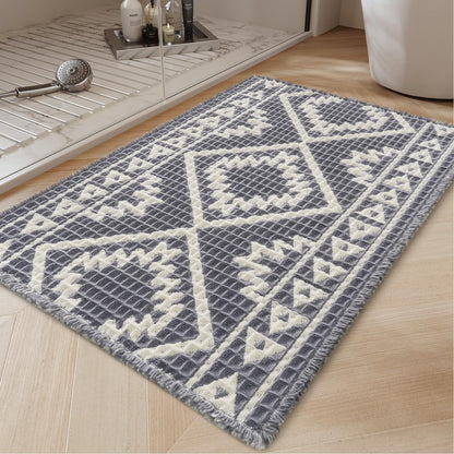 PADOOR-Waffle Bath Mat-Super Absorbent Bath Mats for Bathroom, Machine Washable Non Slip Bathroom Rug with Tassels, Soft Bathroom Mat for Laundry Room, Bedroom, Brown & Cream, 17"x28"