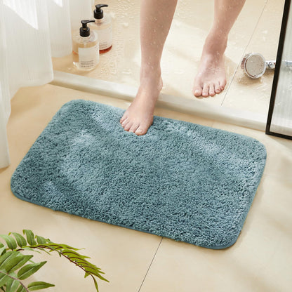 TECHMILLY Shaggy Bathroom Rugs Thick Non Slip Microfiber Mat Green 17"x24"