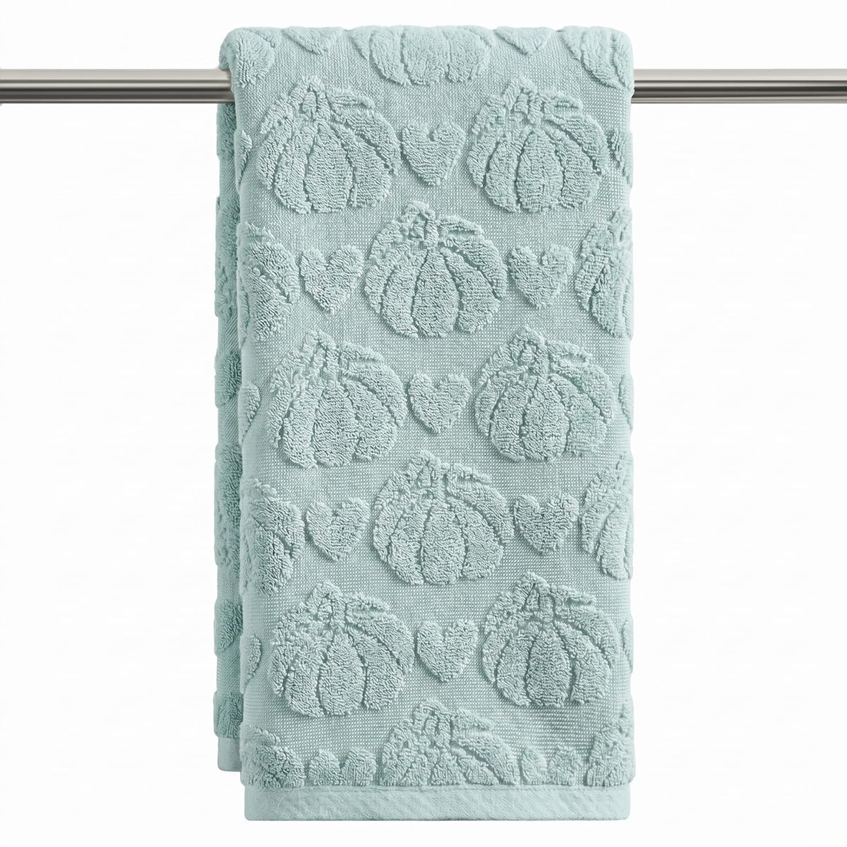 Artoid Mode 2 Pcs Blue 3D Heart Pumpkin Jacquard Hand Towels for Bathroom