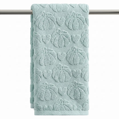 Artoid Mode 2 Pcs Blue 3D Heart Pumpkin Jacquard Hand Towels for Bathroom