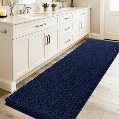 ACCUMTEK Upgrade Extra Large Black Bathroom Rug Set 3 Pieces Ultra Soft, Thick Absorbent Bath Mats, Non Slip Chenille Toilet Mat for Bathroom, Bedroom, Kitchen