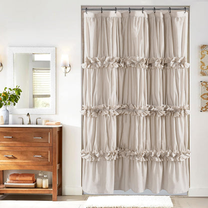 Homechoice Decor Peach Ruffle Shower Curtain for Master Bathroom
