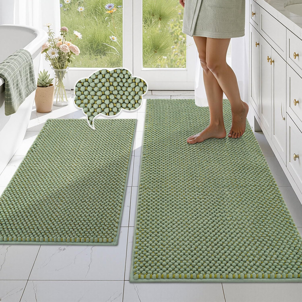 BSICPRO Bathroom Rugs Set 2 Piece, Light Blue, 20"x32" + 16"x24"