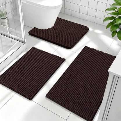 OLANLY Bathroom Rugs Sets 3 Piece, Super Soft Absorbent Chenille Bath Mats and U-Shaped Toilet Rug, Quick Dry, Home Decor, Bath Mat Set for Bathroom (24"x16"+24"x20"+30"x20", Grey)