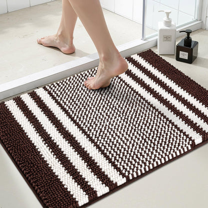 BSICPRO Bathroom Rugs Sets 2 Piece, Non Slip Striped Bath Mats, Fog Blue
