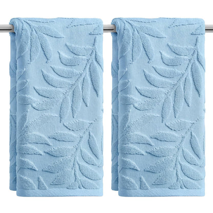 Artoid Mode 2 Pcs Caramel 3D Leaves Jacquard Hand Towels for Bathroom, 100% Cotton Soft Absorbent Bathroom Decor Towels, 13.7 x 29.5 Inch