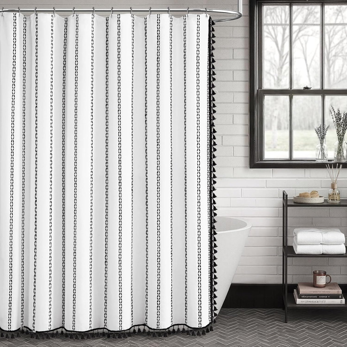 Black and White Boho Shower Curtain, 72" W X 72" L