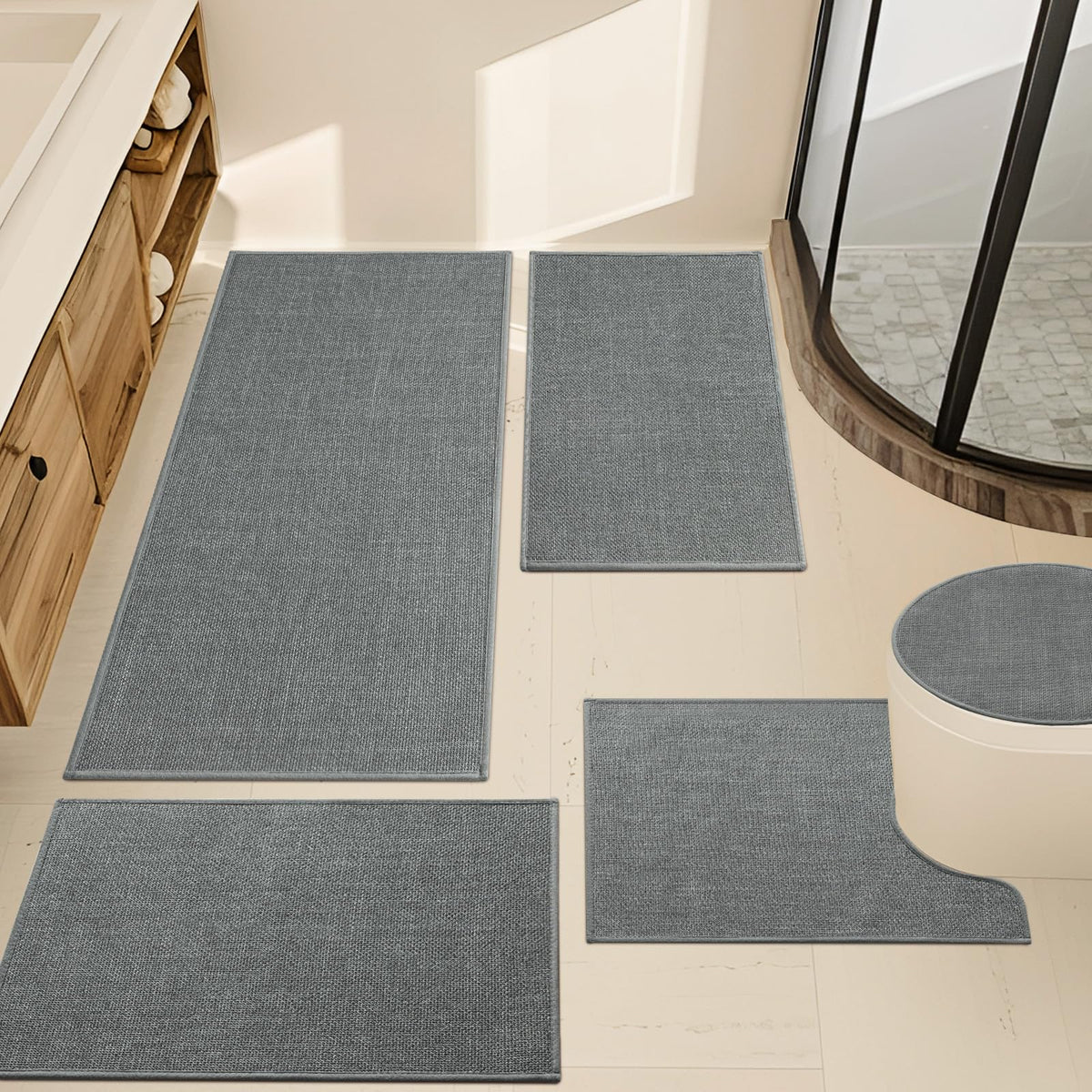 YIHOUSE Bathroom Rugs Thin Bath Mat Sets 2 Pieces Quick Dry,Beige