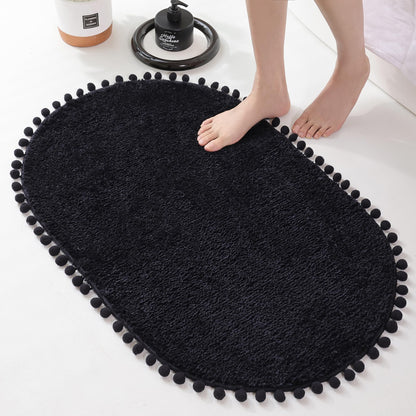 YIRDDEO Oval Rug for Bathroom, Cute Boho Bath Mat with Pom, Olive Green