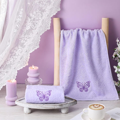 SmoothNovelty 2 Pcs Butterfly Hand Towels Purple Bathroom Decor 14x29 Inch