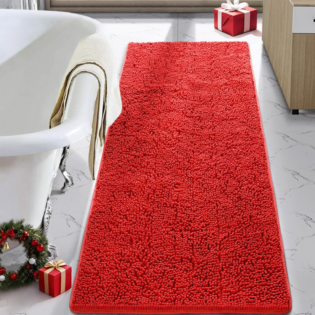 LOCHAS Luxury Bathroom Rug Shaggy Bath Mat 24 x 60 Inch, Gray