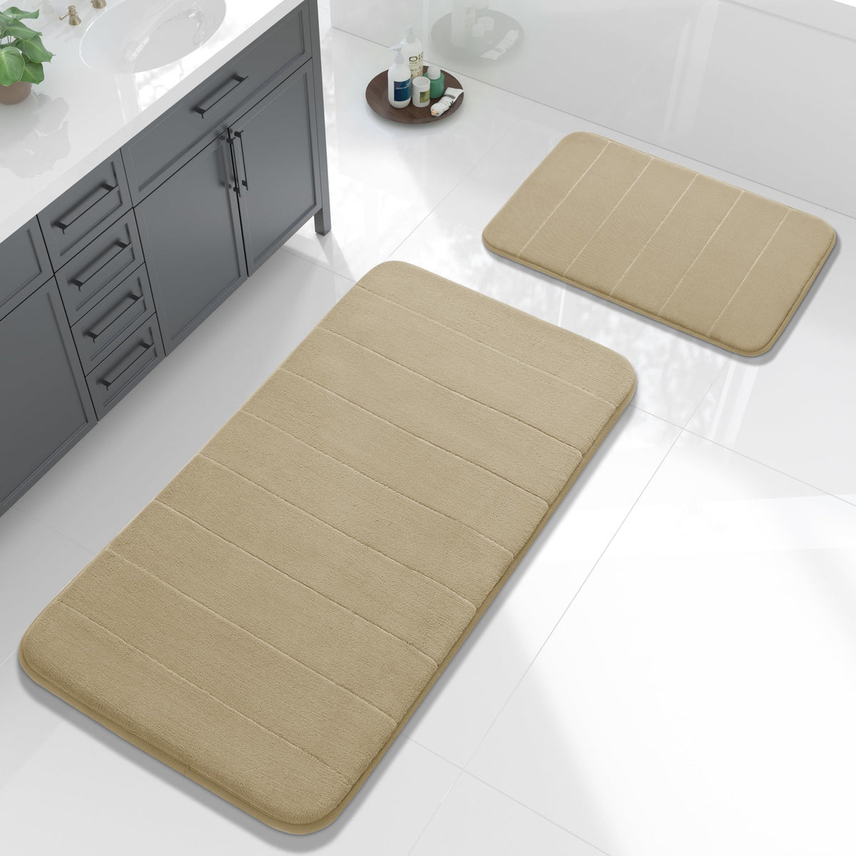 Yimobra Memory Foam Bathroom Rugs Sets 2 Piece - Super Soft Absorbent Quick Dry Bath Mat Set, Machine Washable Non Slip Floor Carpet for Tub Shower & Single Sink (17x24 & 31.5x20 Inch, Black)