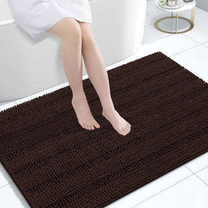 Grandaily Chenille Striped Bathroom Rugs 36x24, Extra Thick and Absorbent Bath Mats, Non-Slip Soft Plush Shaggy Shower Carpet, Machine Wash Dry, Bath Rug for Bathroom, (Large, Light Grey)