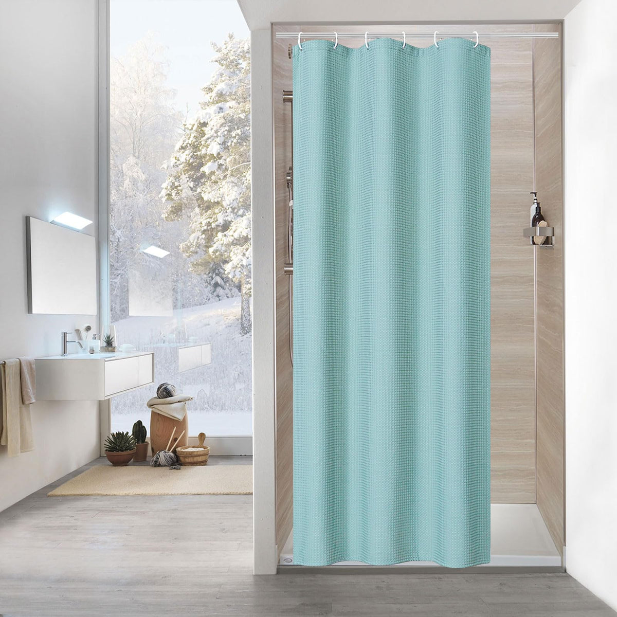 Sage Green Luxury Heavyweight Textured Fabric Shower Curtain Hotel,72x72