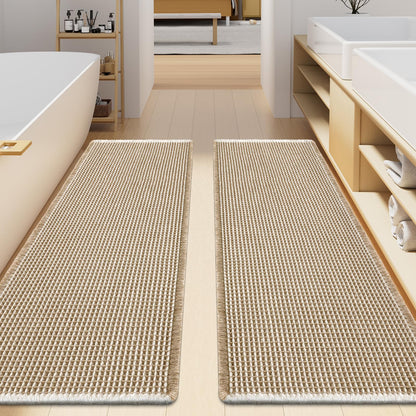 Smiry Waffle Bathroom Rugs Sets 2 Piece (30x20+24x16, Brown)