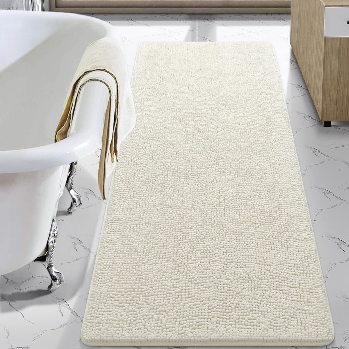 LOCHAS Luxury Bathroom Rug Shaggy Bath Mat 24 x 60 Inch, Gray