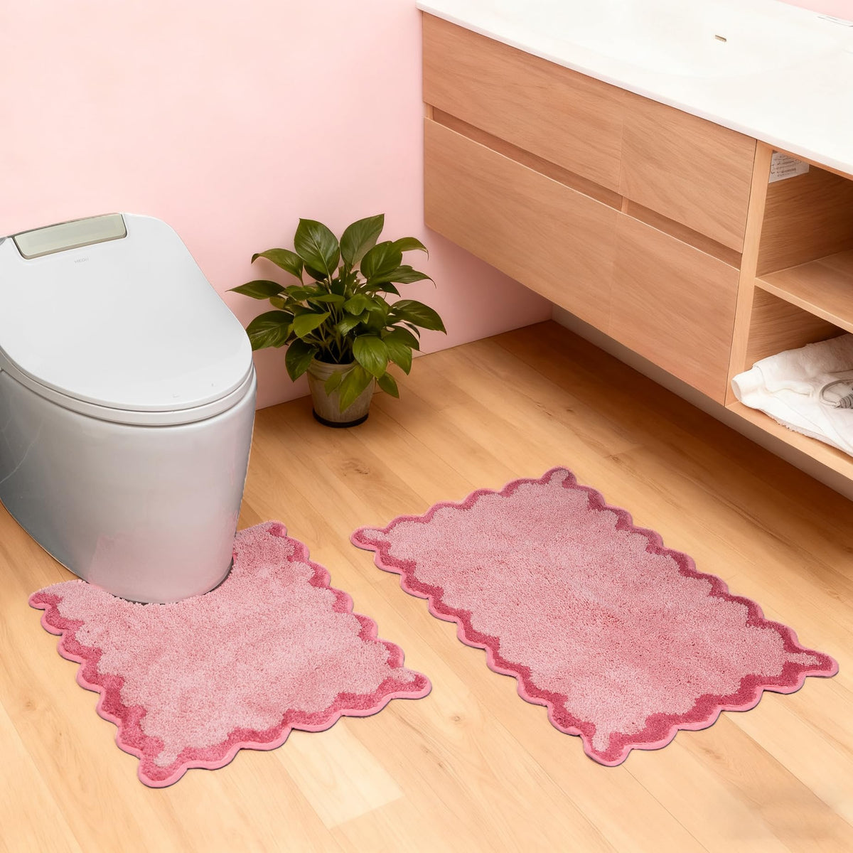 ORTIGIA Cute Green Scalloped Bath Mat, Fun Plush Microfiber Scallop Bathroom Rugs Non Slip Washable Quick Dry Absorbent, Bathmat Bath Rug Carpet for Shower Stall Vanities Kitchen Floor Entrance, 20x32