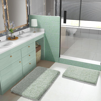 Yimobra Bathroom Rugs Sets 2 Piece, 32x20+24x17, Light Green and White