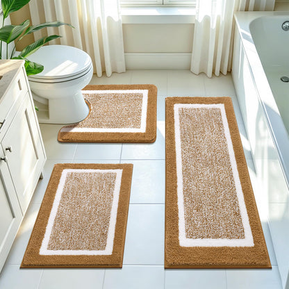 Pauwer Bathroom Rugs 3 Piece Set, Non Slip Washable Bath Mat, Dark Grey
