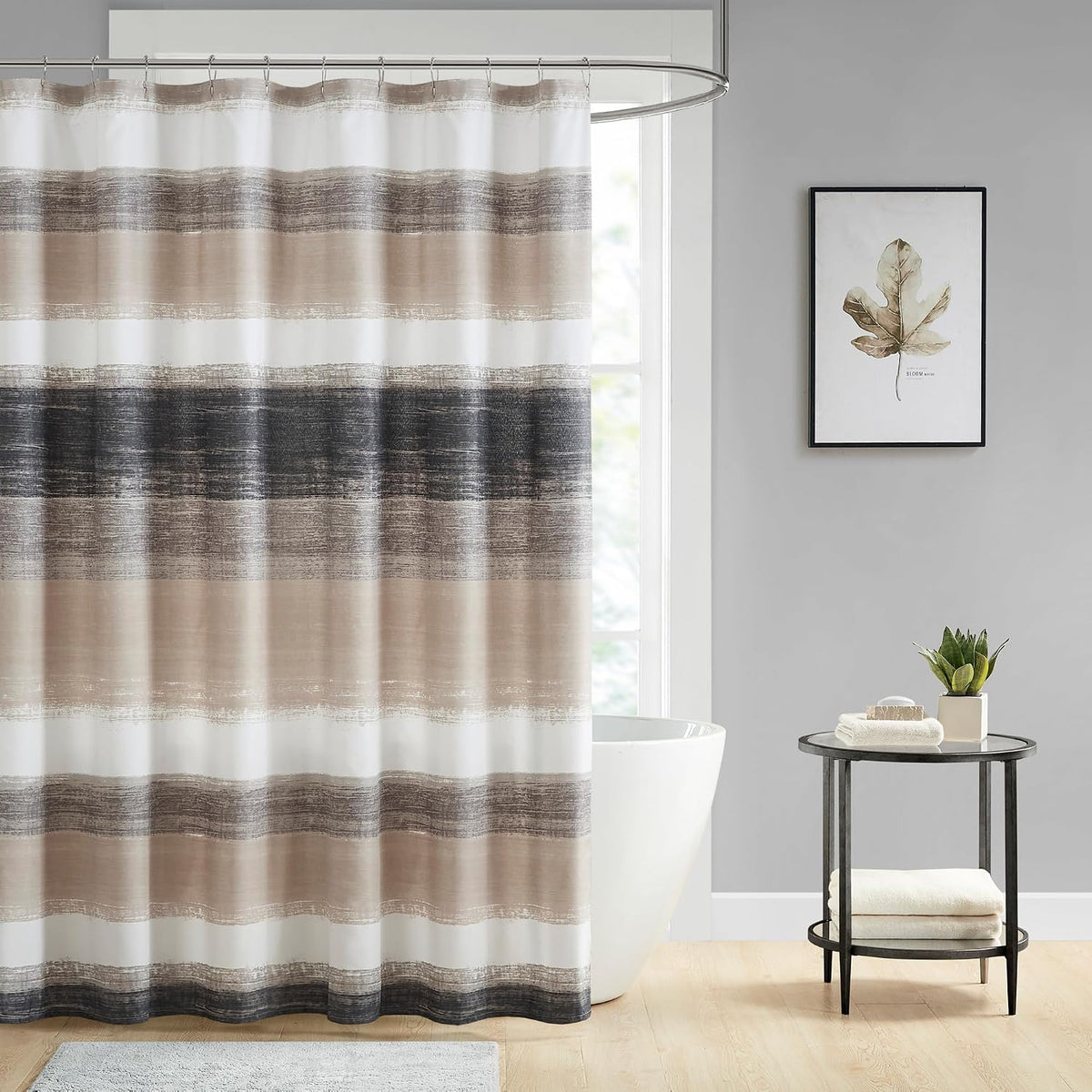 Madison Park Saben Shower Curtain for Bathroom, 72 x 72, Taupe/Black