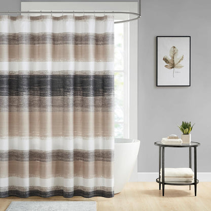 Madison Park Saben Shower Curtain for Bathroom, 72 x 72, Taupe/Black