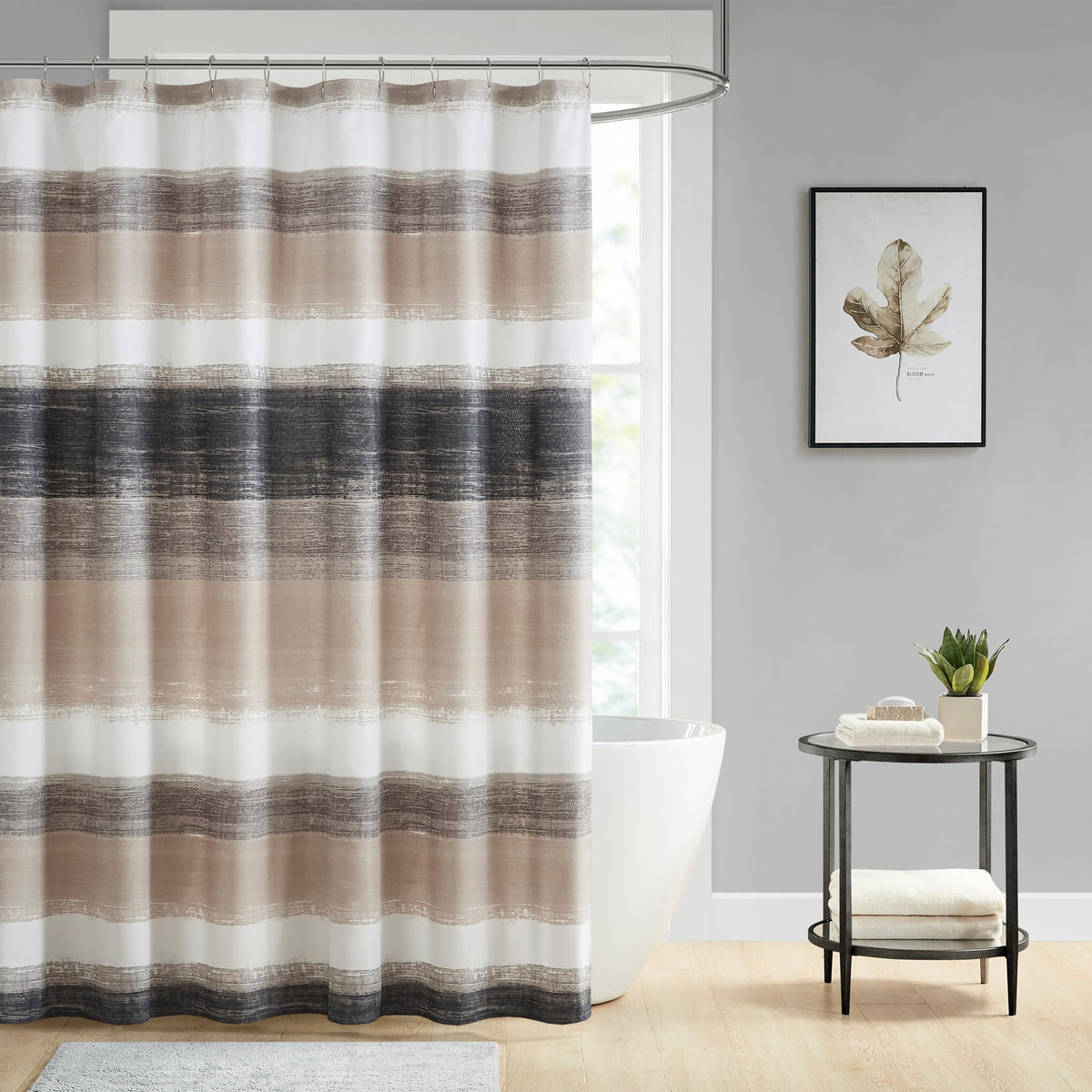 Madison Park Saben Shower Curtain for Bathroom, 72 x 72, Taupe/Black