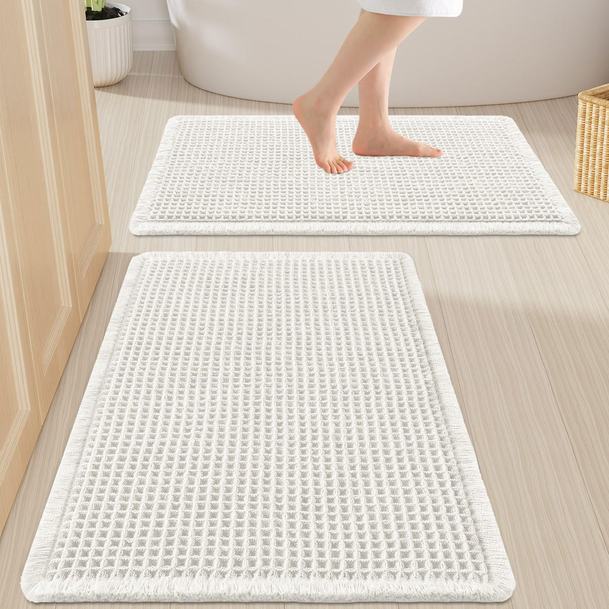 Smiry Waffle Bathroom Rugs Sets 2 Piece (30x20+24x16, Brown)