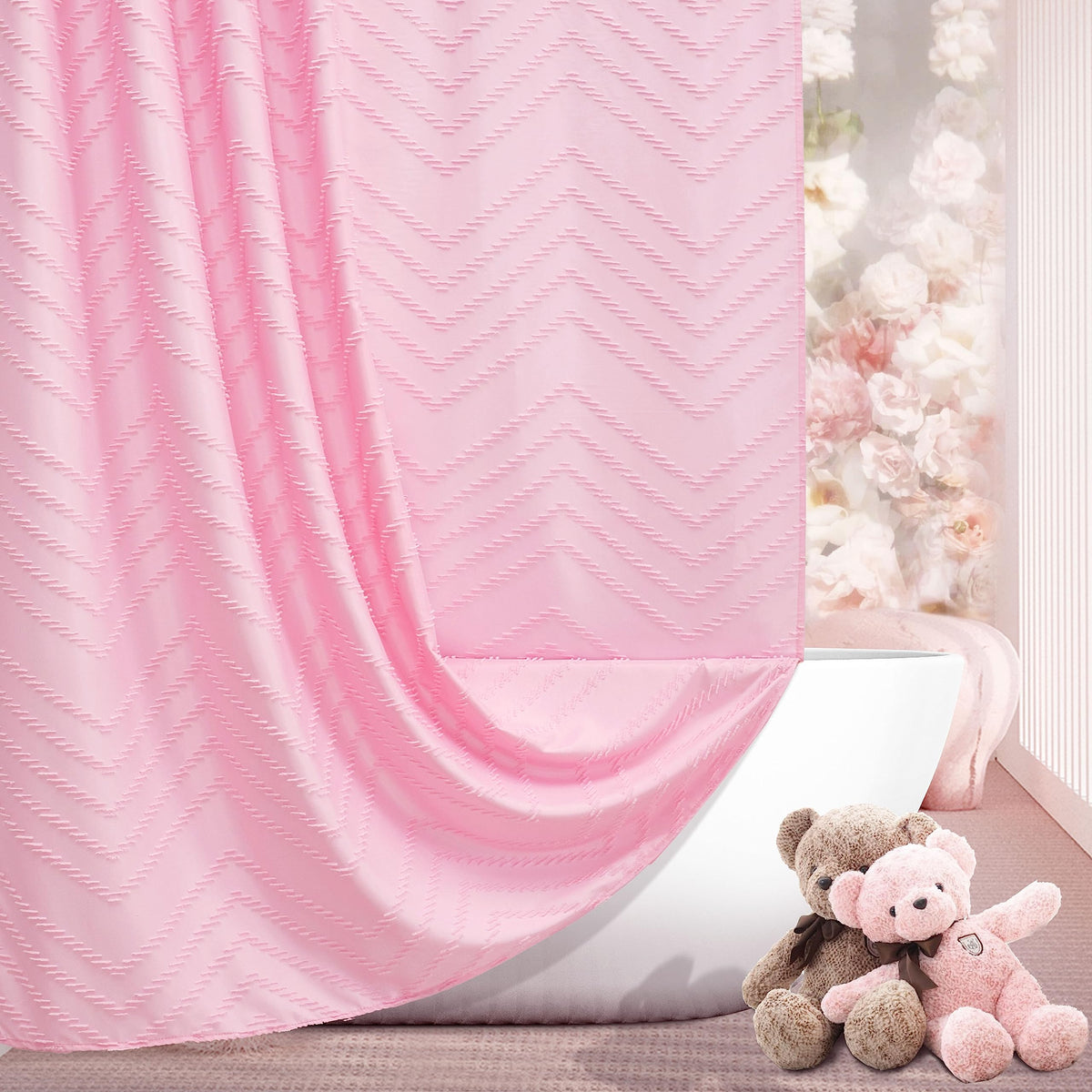Siiluminisoy White Shower Curtain Fabric Boho Shower Curtain Cloth Textured Tufted Chevron Elegant Shower Curtains Waterproof for Bathroom 72" x 72"