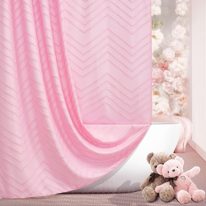 Siiluminisoy White Shower Curtain Fabric Boho Shower Curtain Cloth Textured Tufted Chevron Elegant Shower Curtains Waterproof for Bathroom 72" x 72"