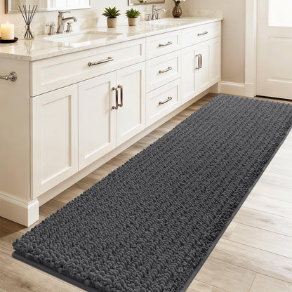 ACCUMTEK Upgrade Extra Large Black Bathroom Rug Set 3 Pieces Ultra Soft, Thick Absorbent Bath Mats, Non Slip Chenille Toilet Mat for Bathroom, Bedroom, Kitchen
