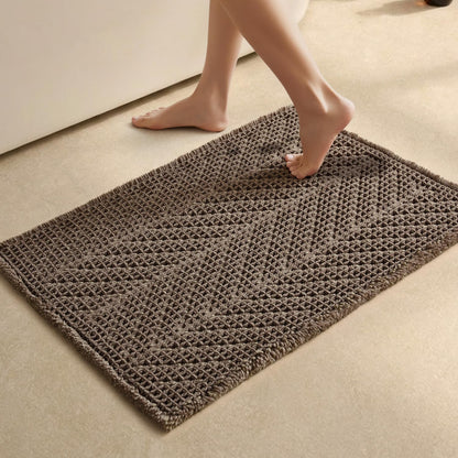 Sunfly Boho Bathroom Rug, Herringbone Waffle Bath Mat Non-Slip Washable Super Absorbent Quick Dry, Farmhouse Bath Mat for Bathroom Floor Decor 20"*30" Khaki