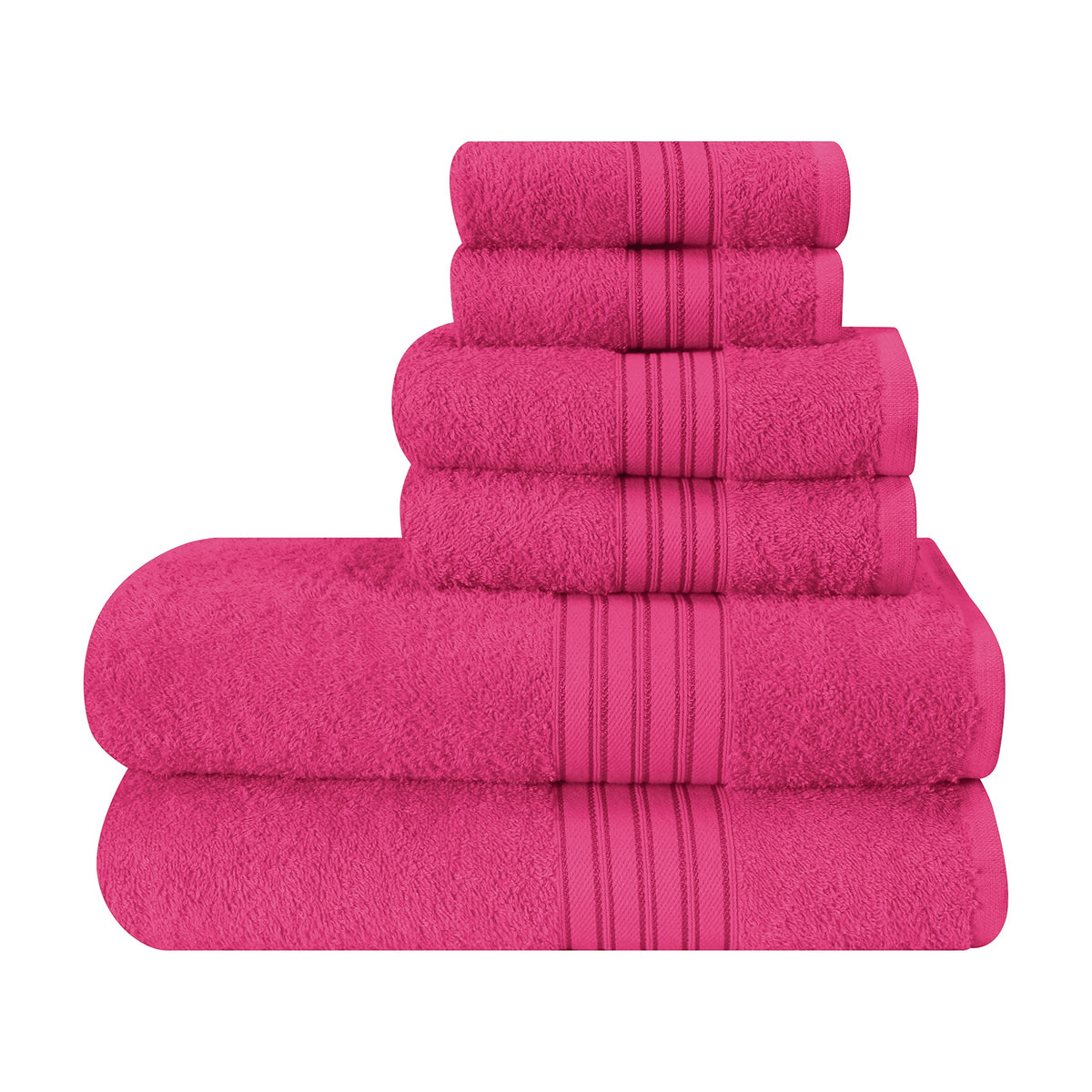 BOUTIQUO 6 Pack Cotton Towel Set, Contains 2 Bath Towels 28x55 inch, 2 Hand Towels 16x24 inch & 2 Wash Coths 12x12 inch, Ideal Everyday use, Ultra Soft Compact & Lightweight - Purple