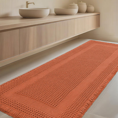 Upgrade Waffle Bath Mat Set 2 Piece, Boho Bathroom Rugs Absorbent Non Slip, Ultra Soft Bathroom Mat, Machine Washable Knit Bath Rugs with Herringbones for Bathroom, Bedroom, Kitchen, Shower, White