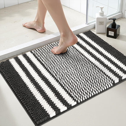 BSICPRO Bathroom Rugs Sets 2 Piece, Non Slip Striped Bath Mats, Fog Blue