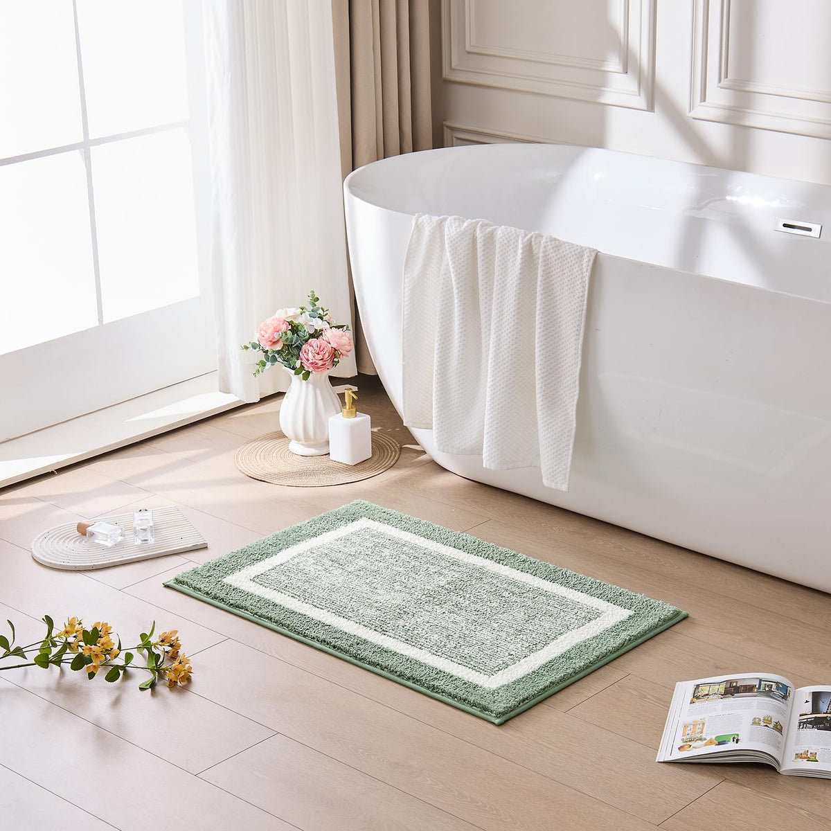CozeCube Navy Blue Bath Mat 24"x16" Non Slip Washable Rug